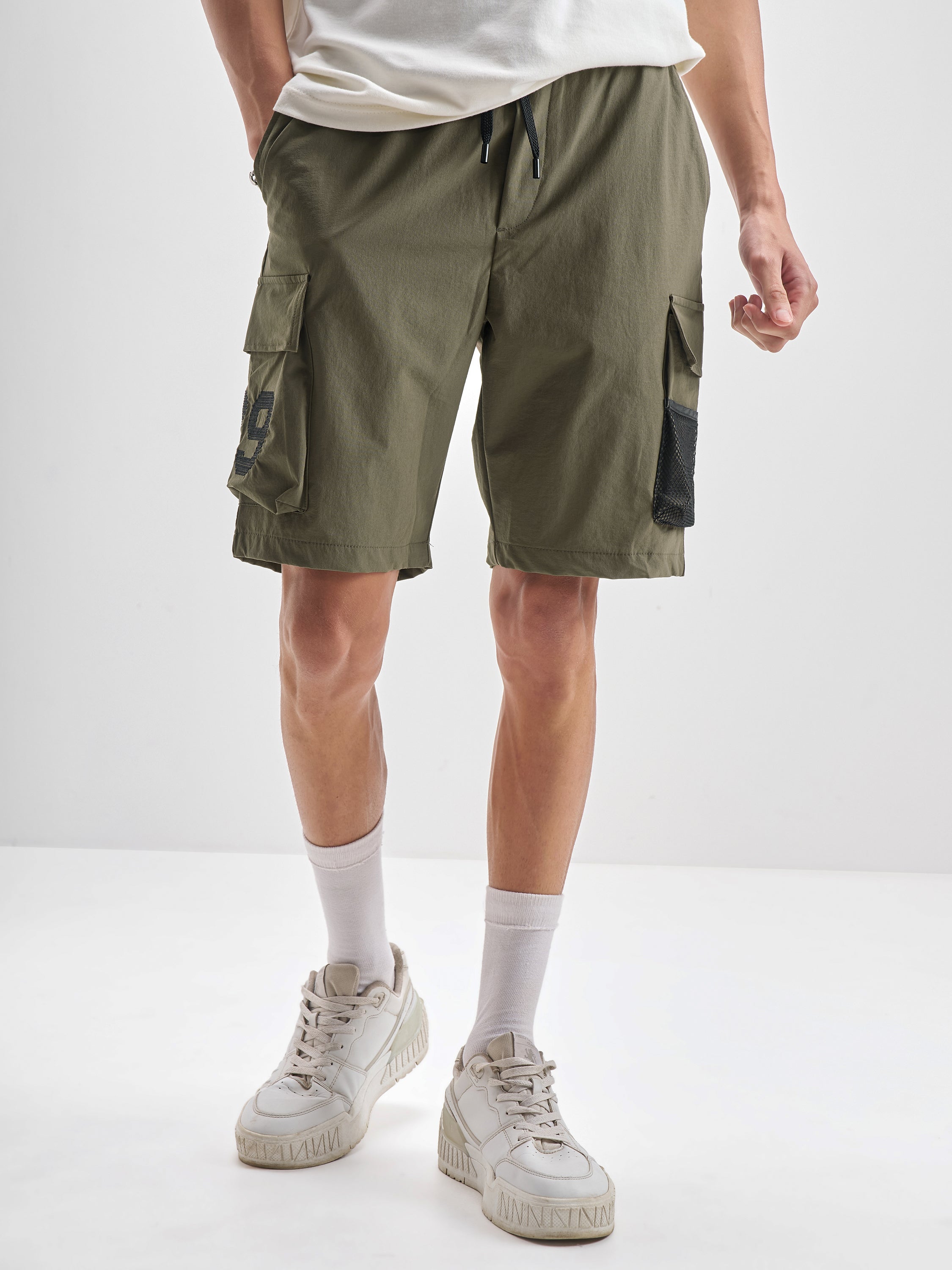 Highlander Men Olive Regular Fit Cargo Shorts - Olive - Image 1