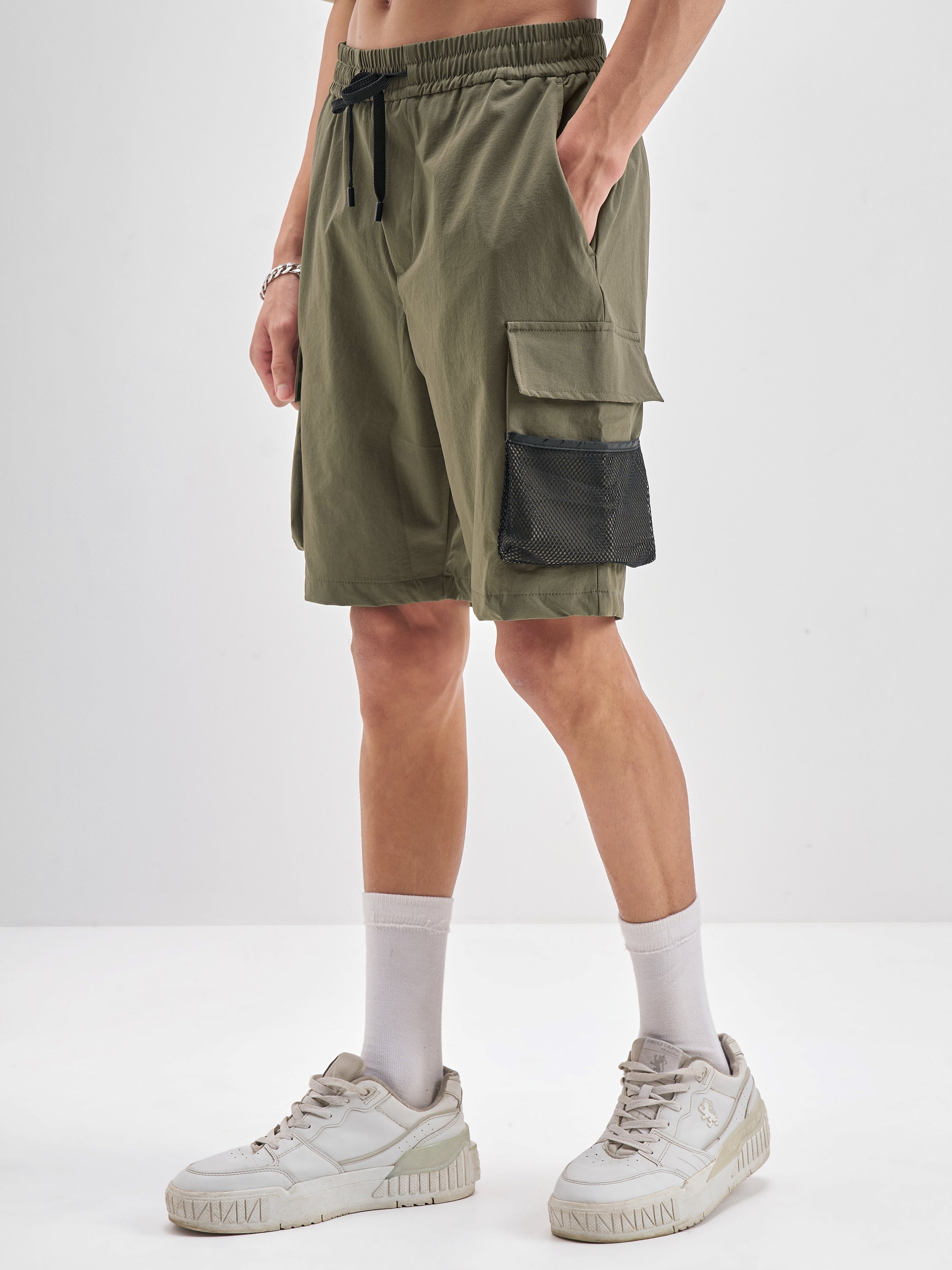 Highlander Men Olive Regular Fit Cargo Shorts - Olive - Image 4