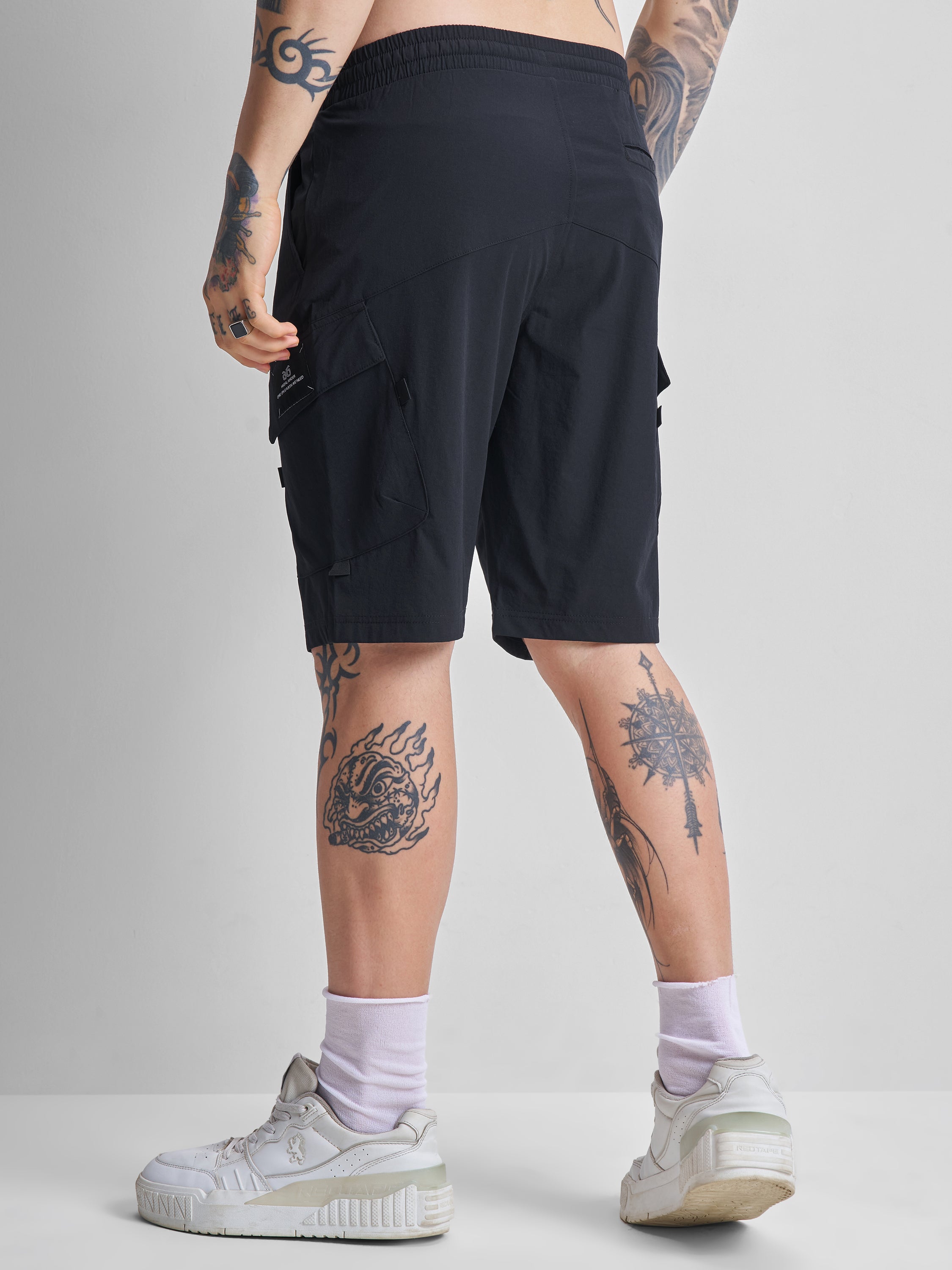 Highlander Men Black Slim Fit Cargo Shorts - Black - Image 3
