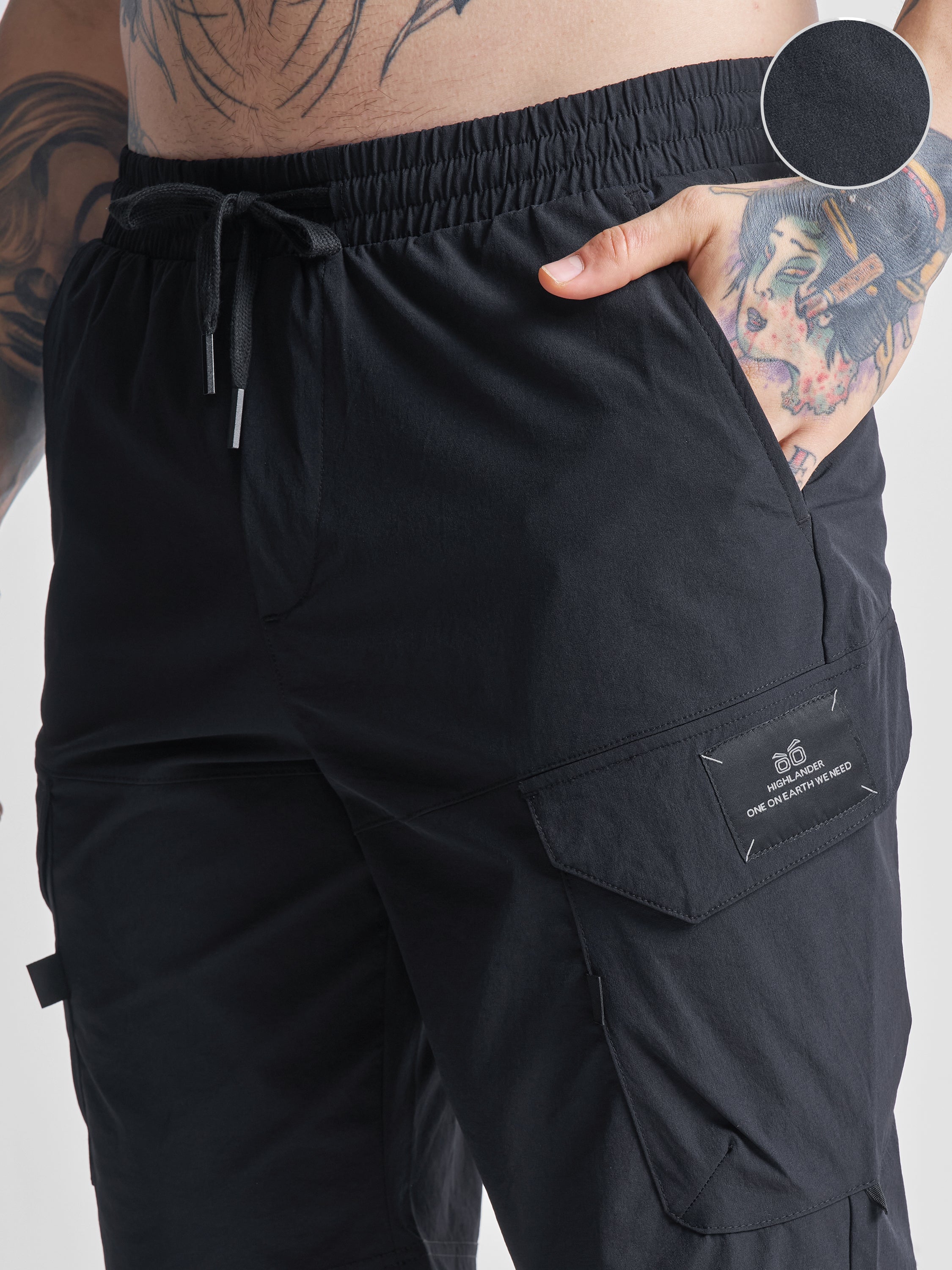 Highlander Men Black Slim Fit Cargo Shorts - Black - Image 5