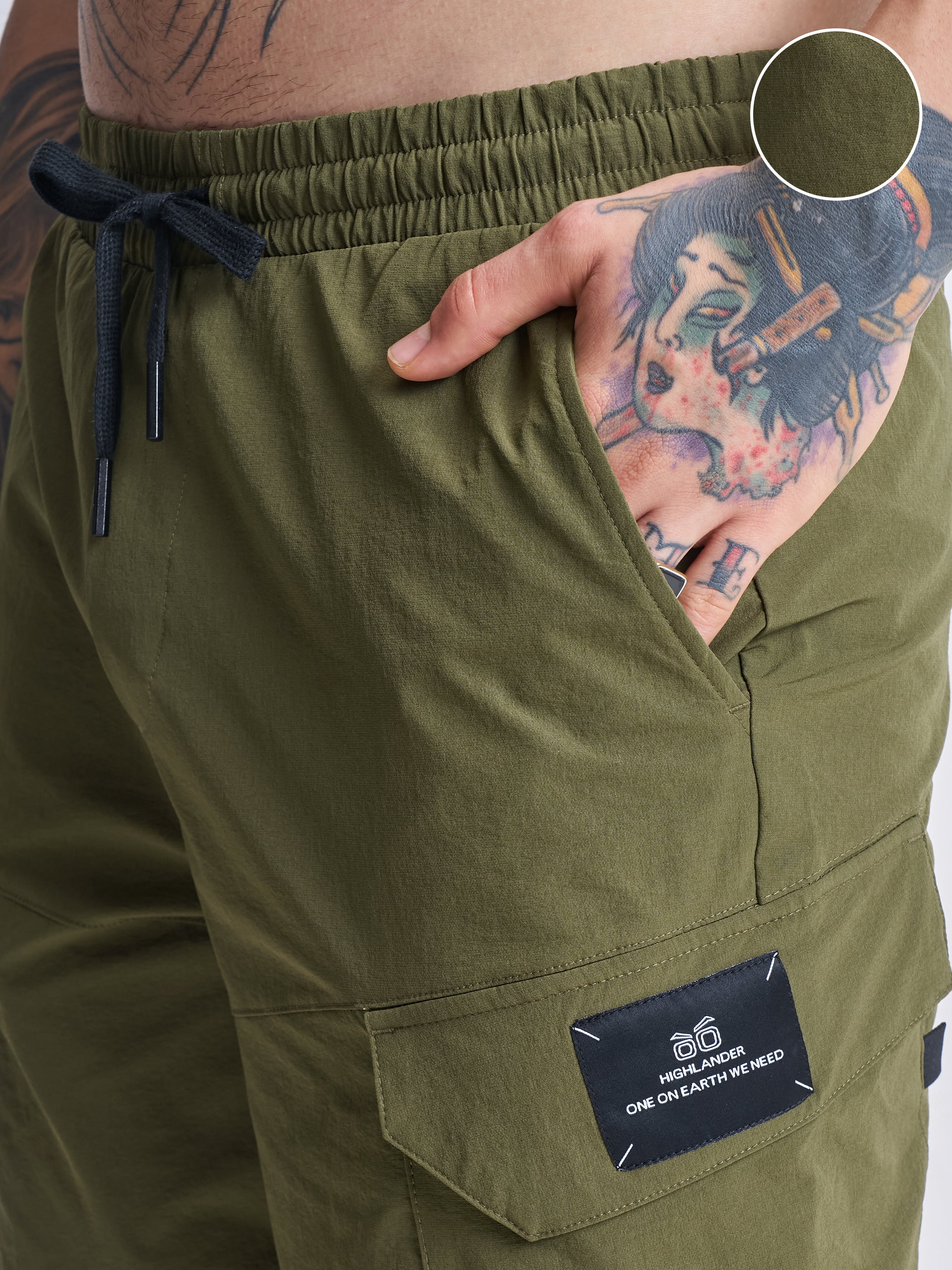 Highlander Men Green Slim Fit Cargo Shorts - Green - Image 5