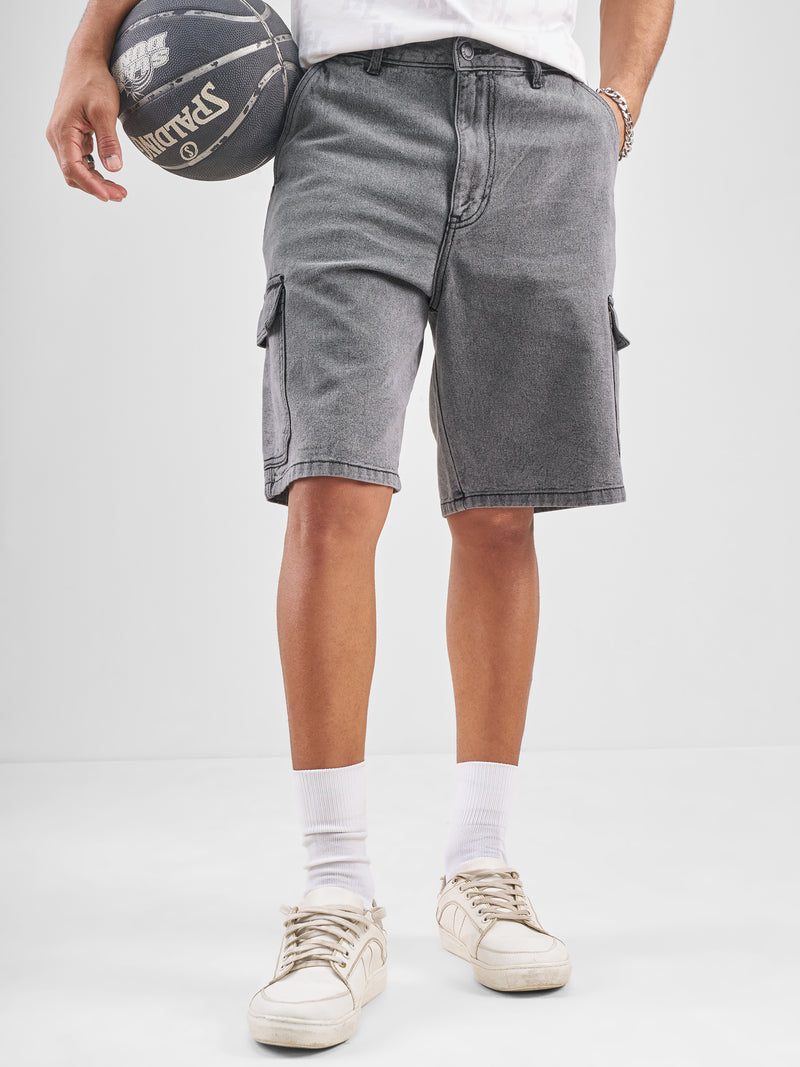 Highlander Men Grey Regular Fit Denim Shorts - Grey - Image 1