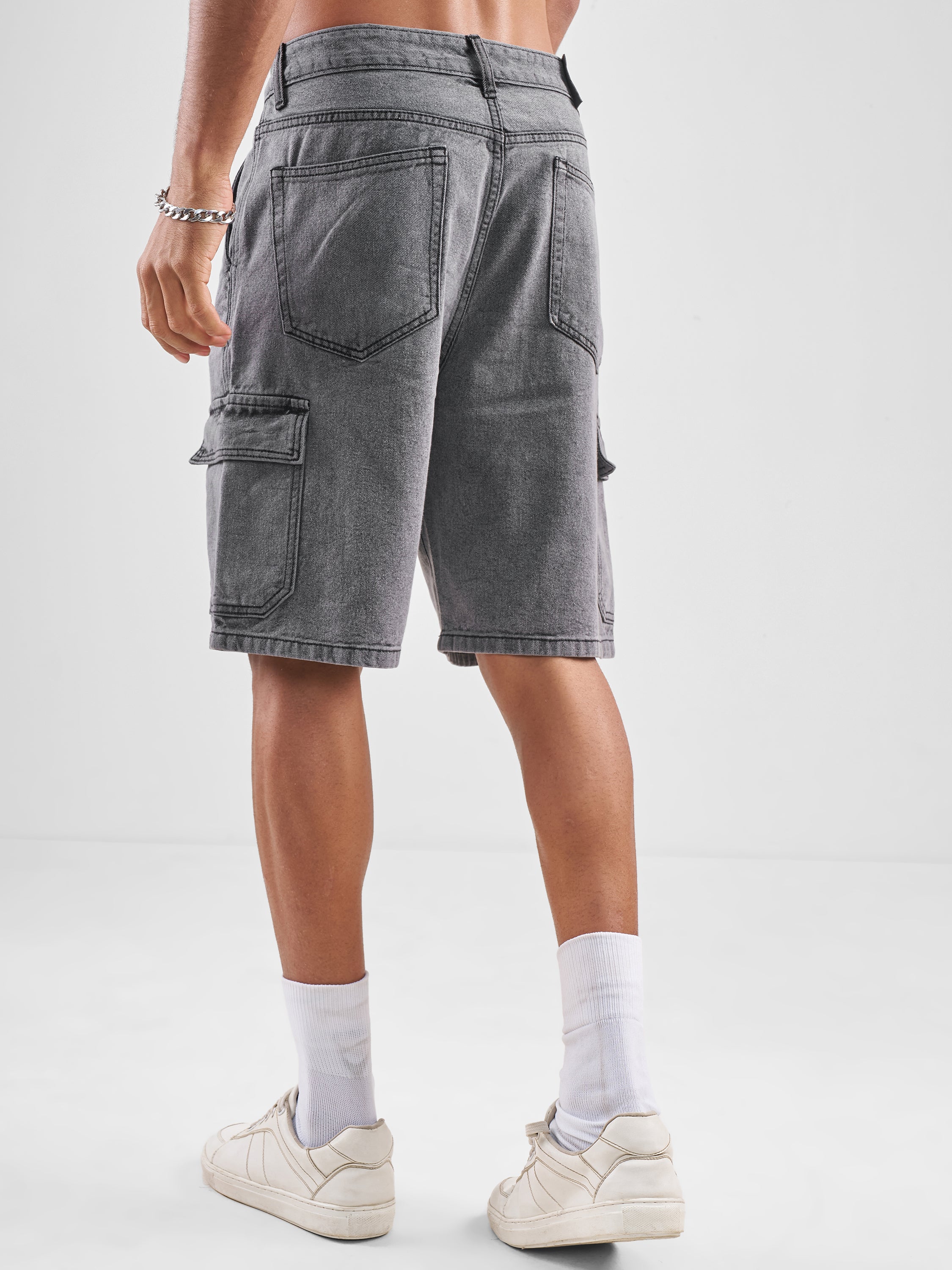 Highlander Men Grey Regular Fit Denim Shorts - Grey - Image 3