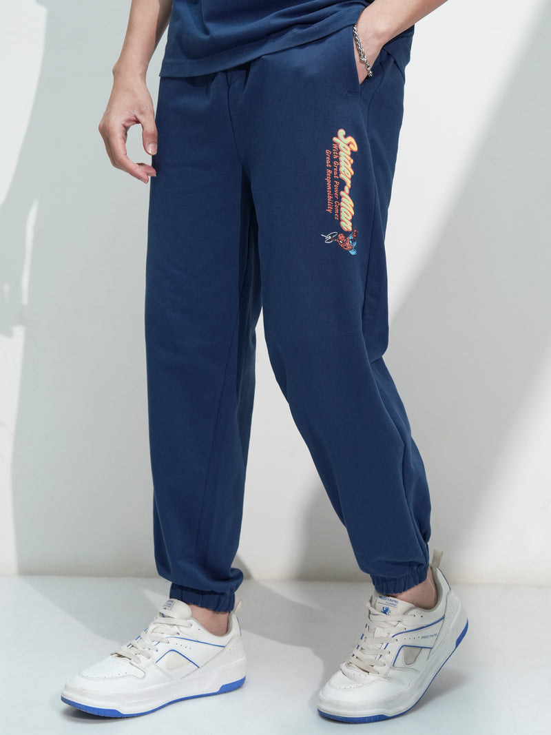 Marvel By Highlander Men Navy Blue Spider-Man Solid Relaxed Fit Joggers - Navy Blue - Image 1