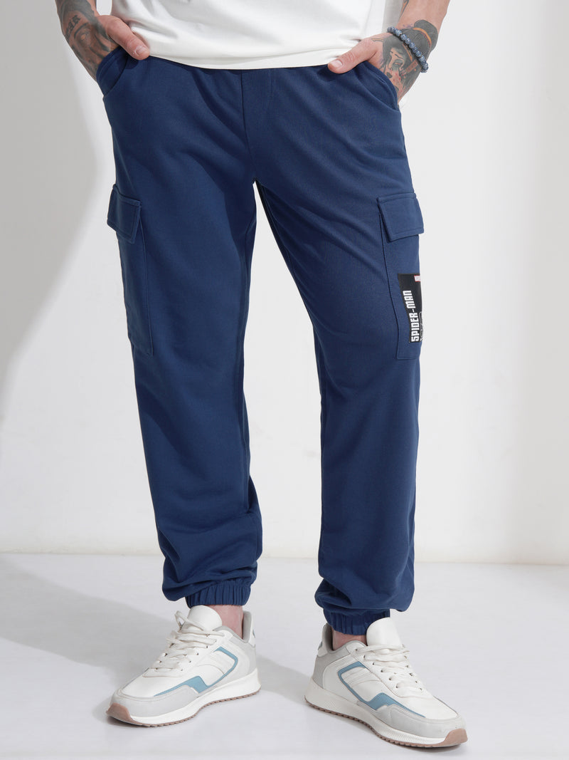 Marvel By Highlander Men Navy Blue Spider-Man Relaxed Fit Solid Cargos - Navy Blue - Image 1