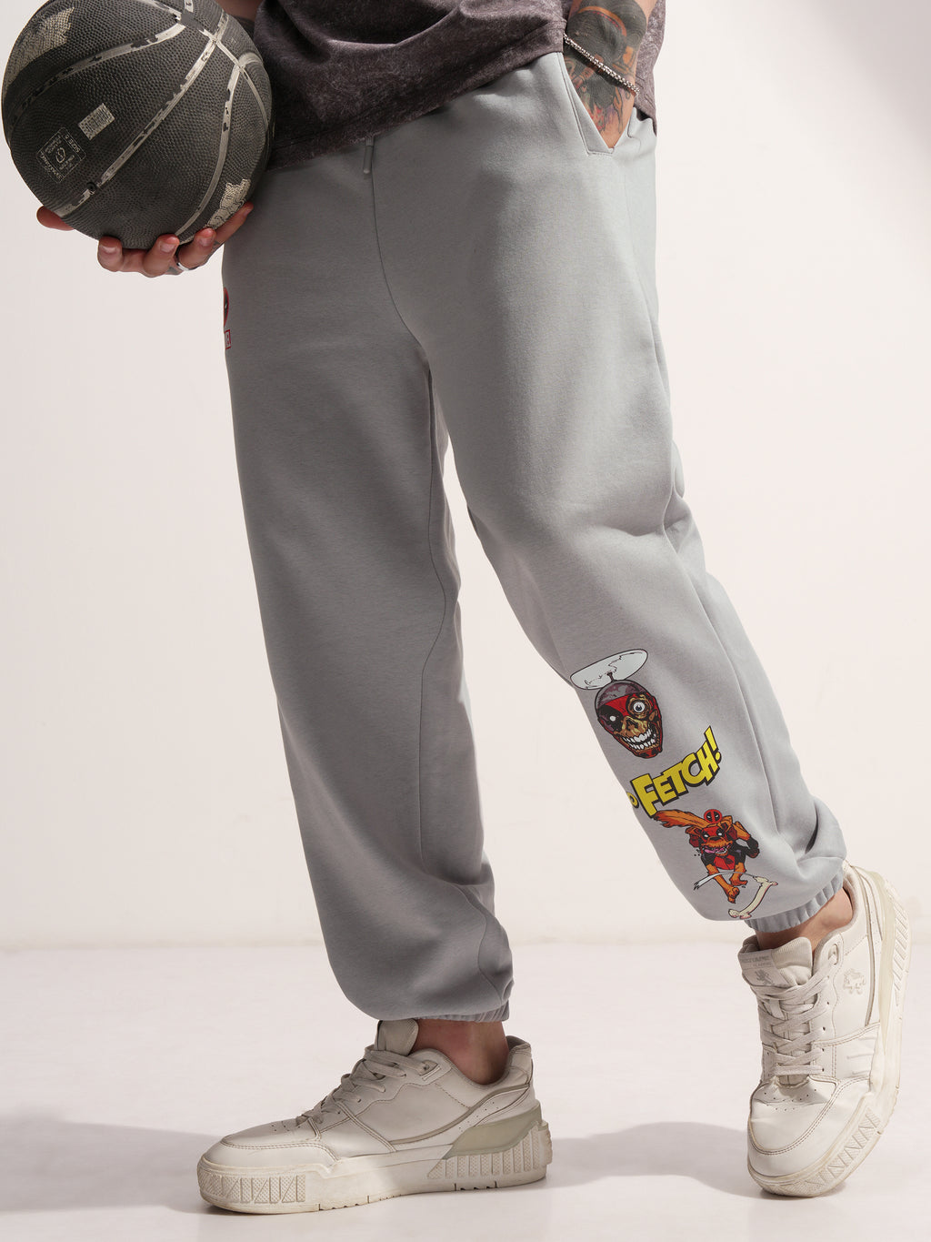 Marvel By Highlander Men Grey Dogpool Printed Baggy Fit Joggers - Grey - Image 1