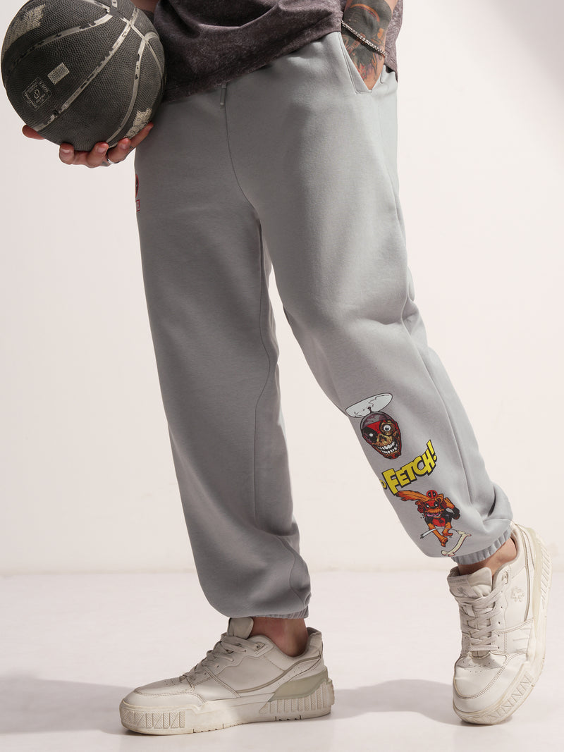 Marvel By Highlander Men Grey Dogpool Printed Baggy Fit Joggers - Grey - Image 1