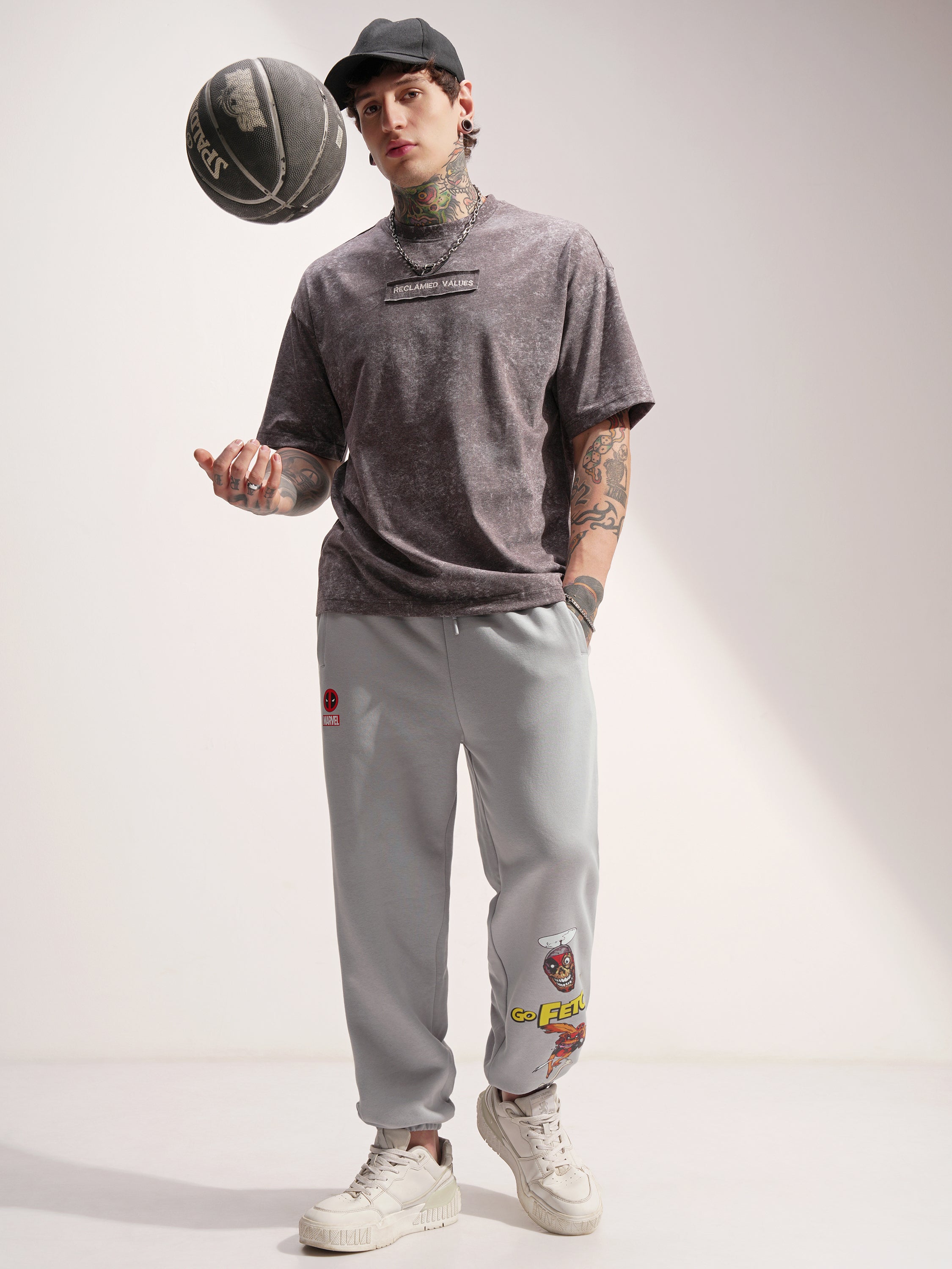 Marvel By Highlander Men Grey Dogpool Printed Baggy Fit Joggers - Grey - Image 2