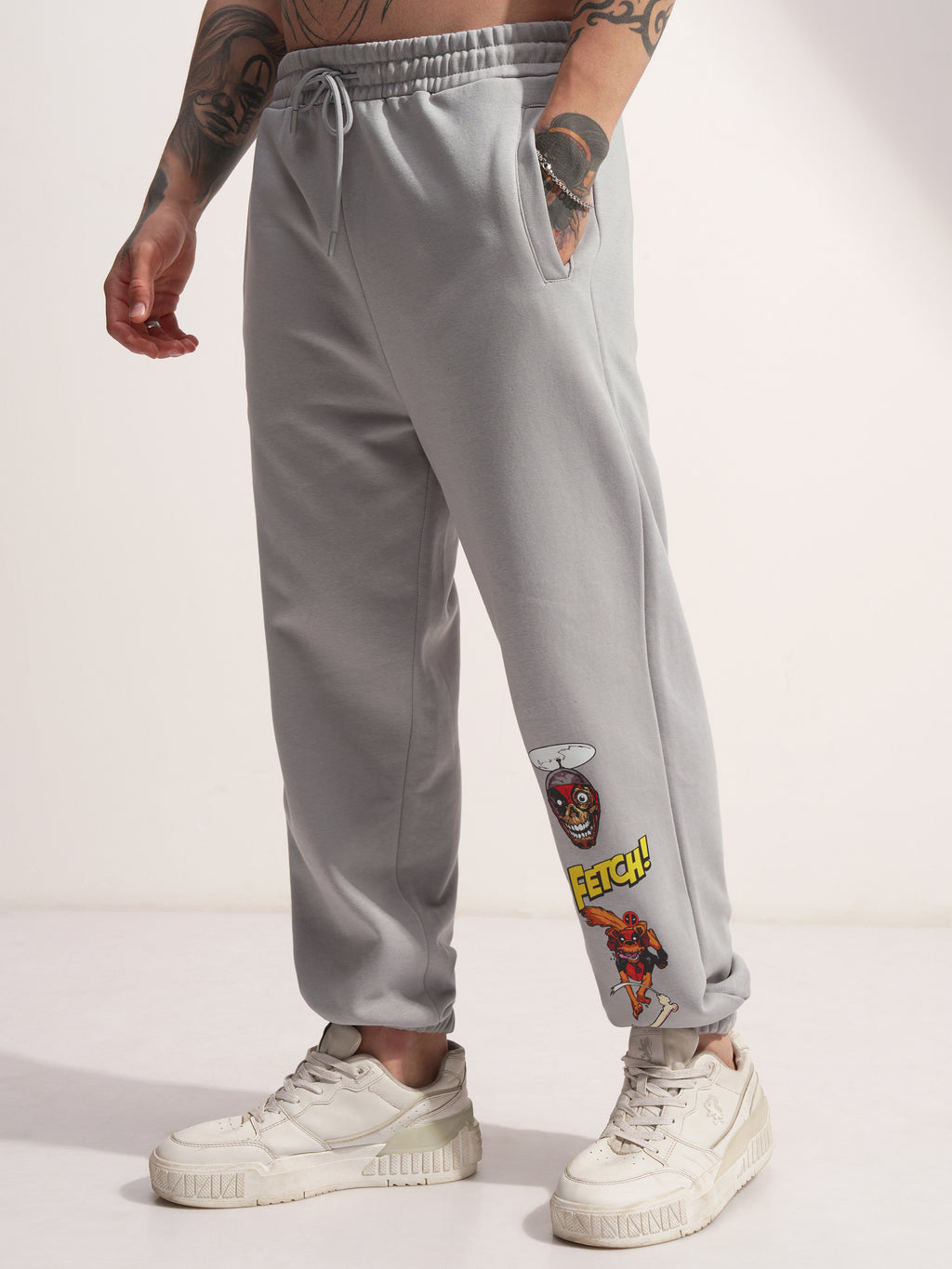 Marvel By Highlander Men Grey Dogpool Printed Baggy Fit Joggers - Grey - Image 4