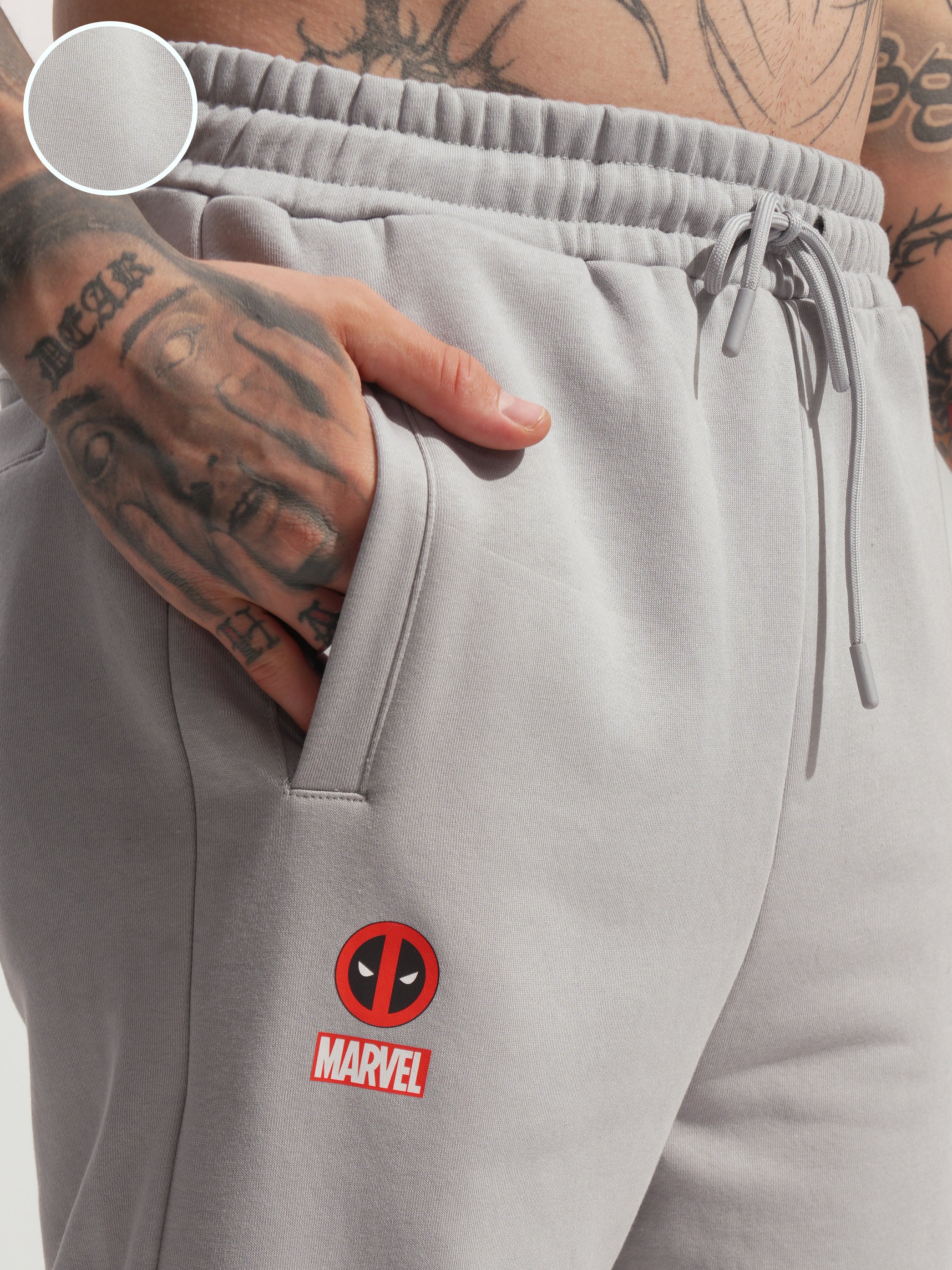 Marvel By Highlander Men Grey Dogpool Printed Baggy Fit Joggers - Grey - Image 5