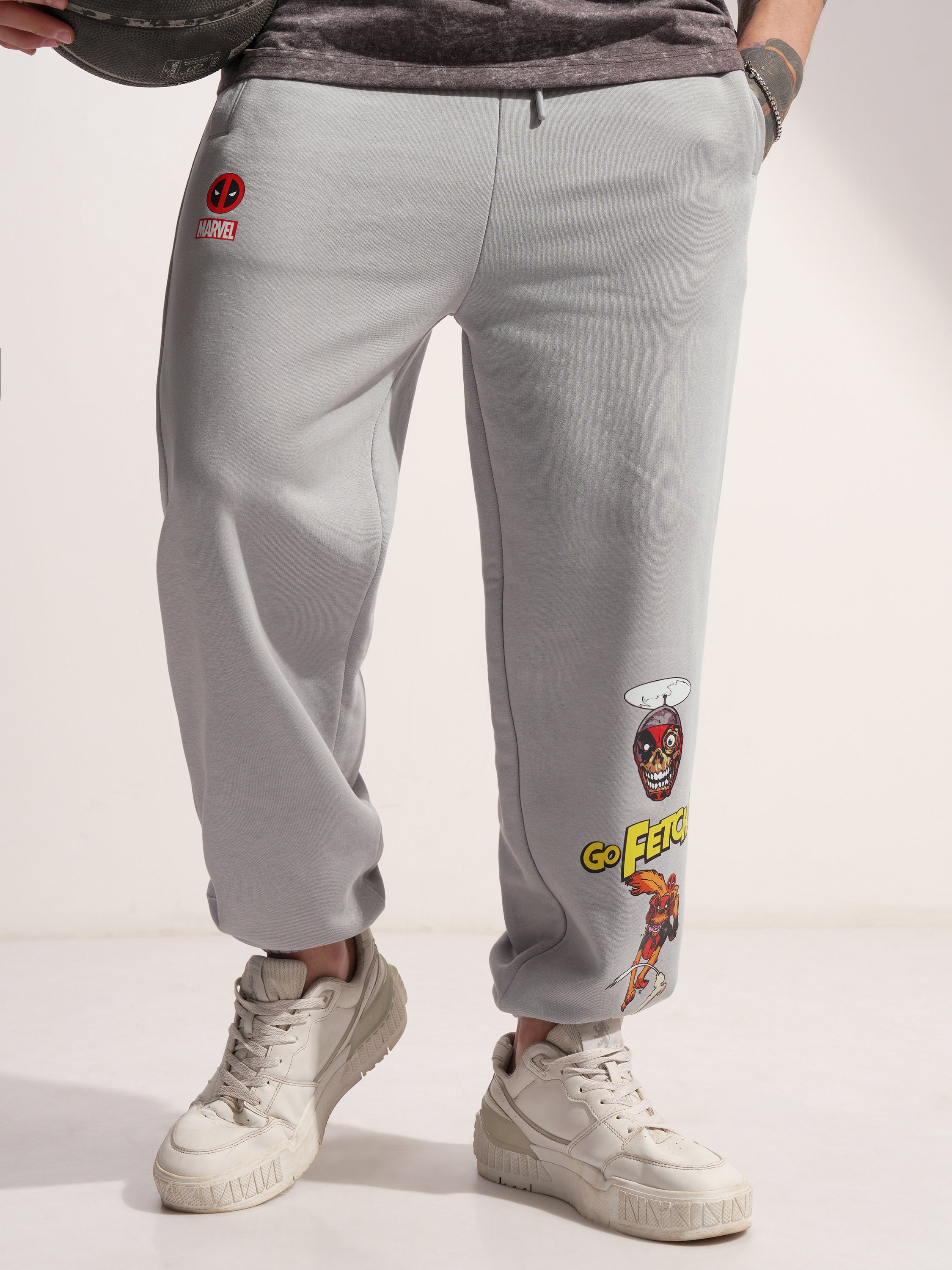 Marvel By Highlander Men Grey Dogpool Printed Baggy Fit Joggers - Grey - Image 6