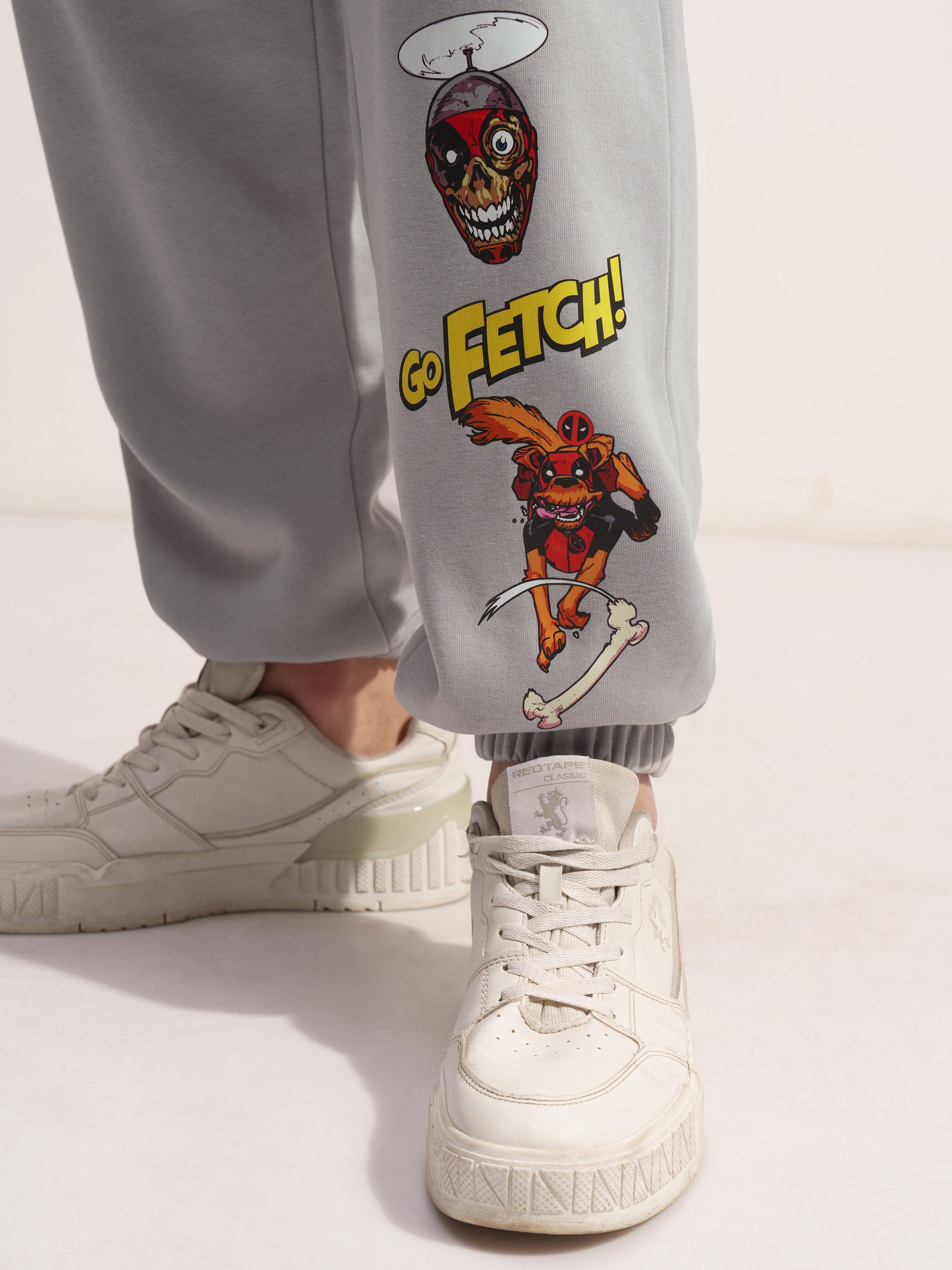 Marvel By Highlander Men Grey Dogpool Printed Baggy Fit Joggers - Grey - Image 7