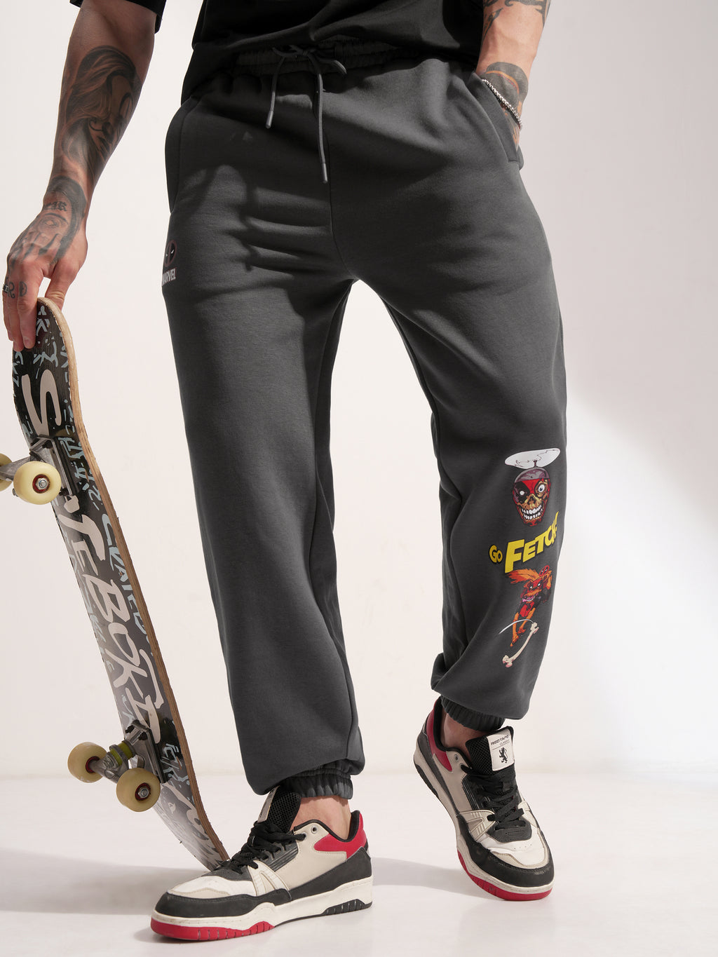 Marvel By Highlander Men Grey Dogpool Printed Baggy Fit Joggers - Grey - Image 1