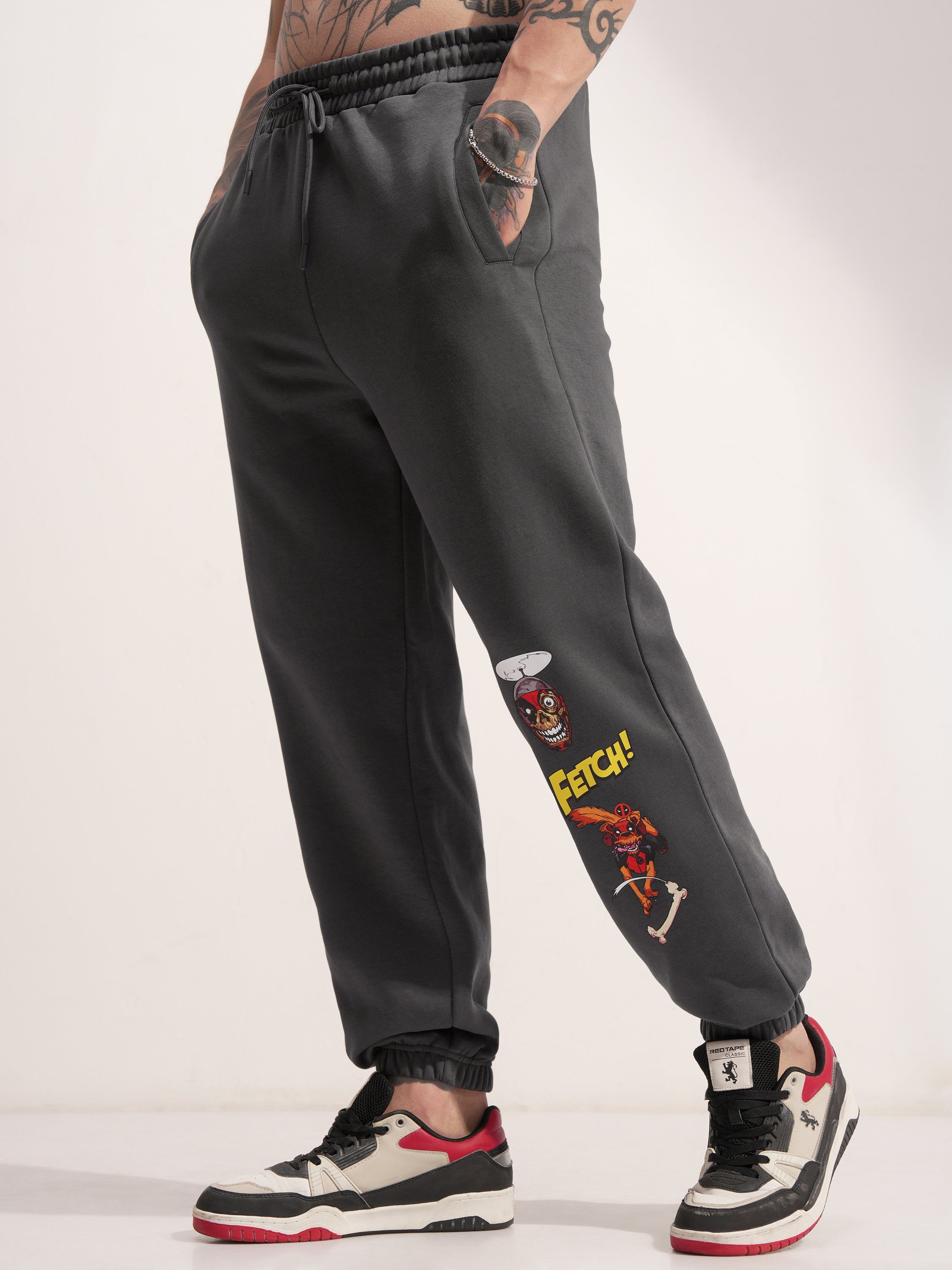 Marvel By Highlander Men Grey Dogpool Printed Baggy Fit Joggers - Grey - Image 4