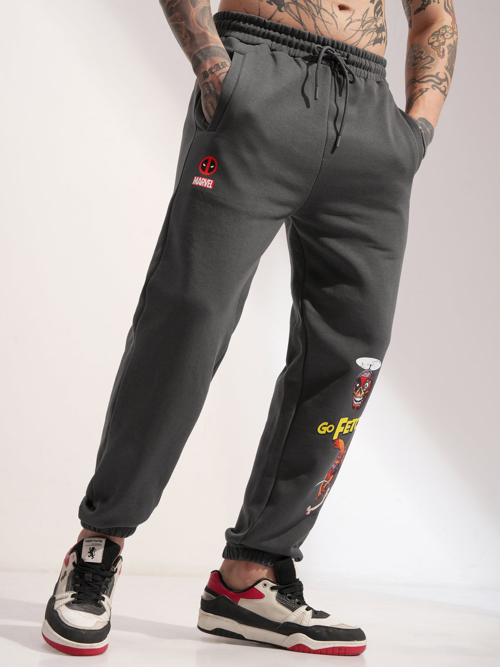 Marvel By Highlander Men Grey Dogpool Printed Baggy Fit Joggers - Grey - Image 6