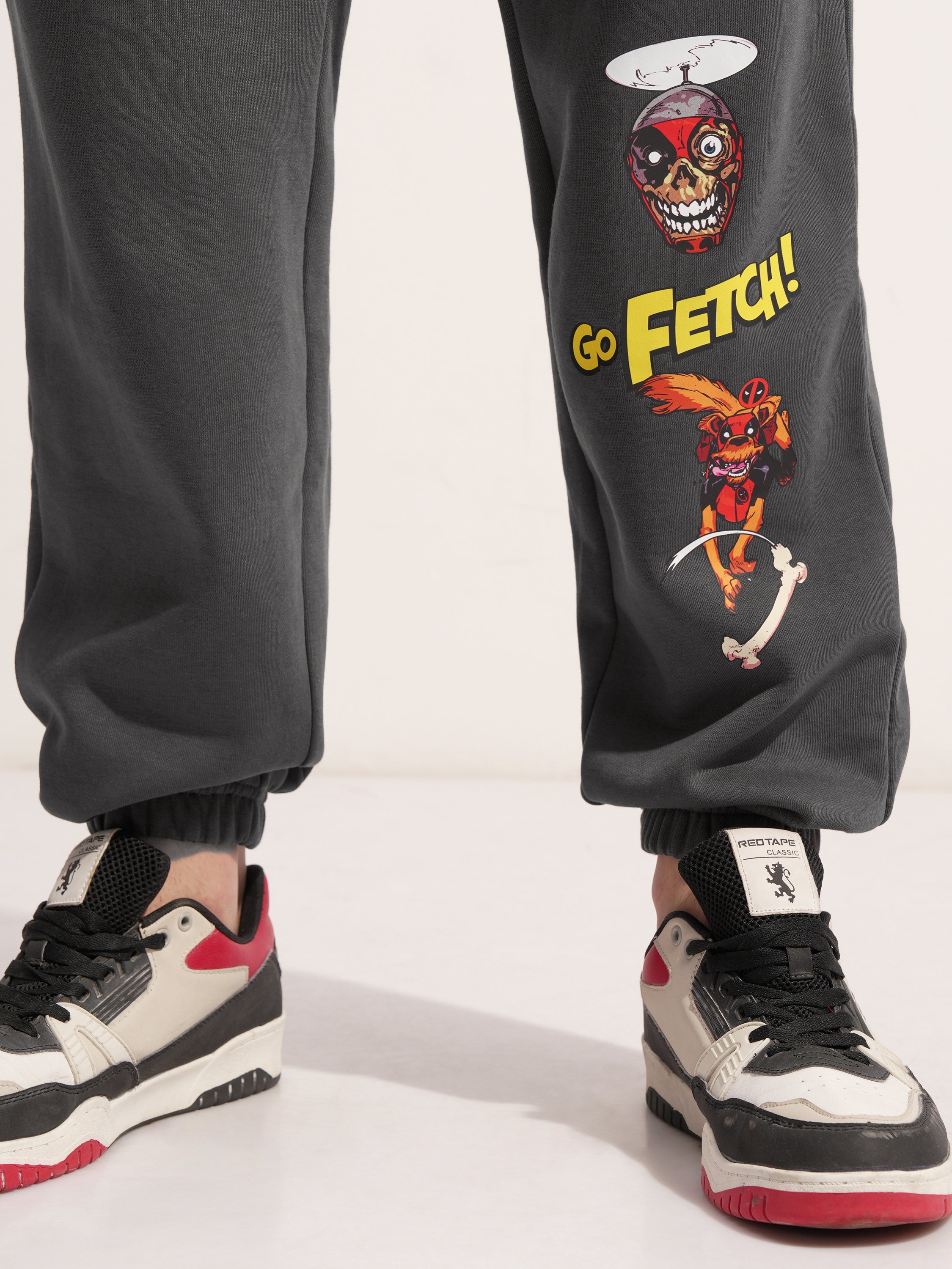 Marvel By Highlander Men Grey Dogpool Printed Baggy Fit Joggers - Grey - Image 7
