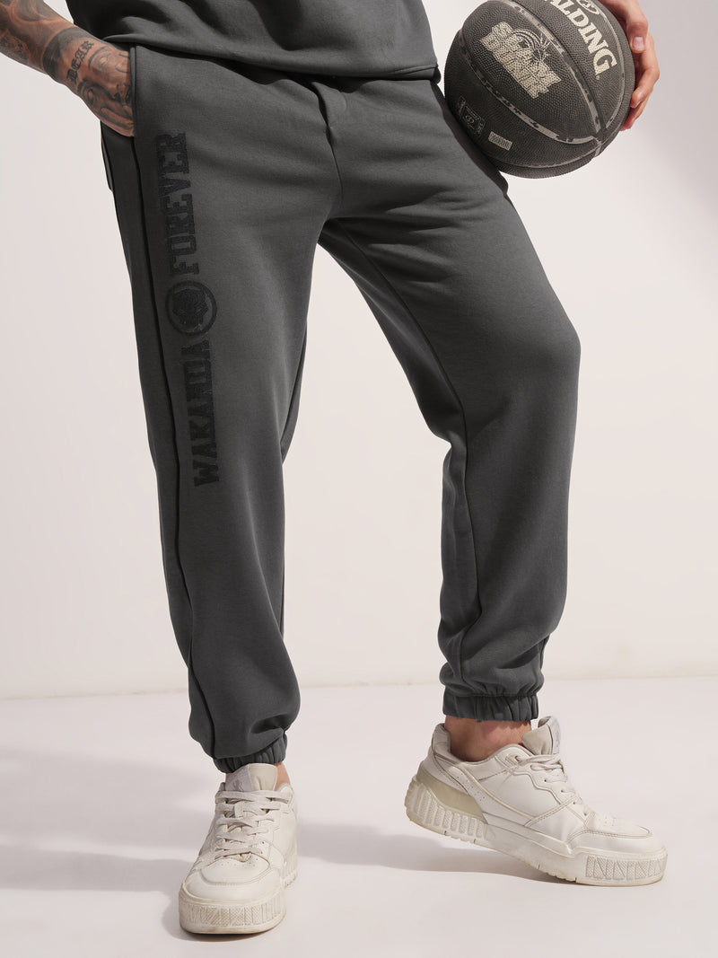 Marvel By Highlander Men Grey Black Panther Baggy Solid Joggers - Grey - Image 1