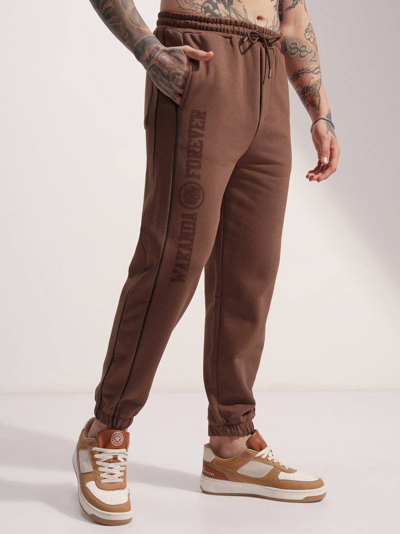 Marvel By Highlander Men Brown Black Panther Baggy Solid Joggers - Brown - Image 1
