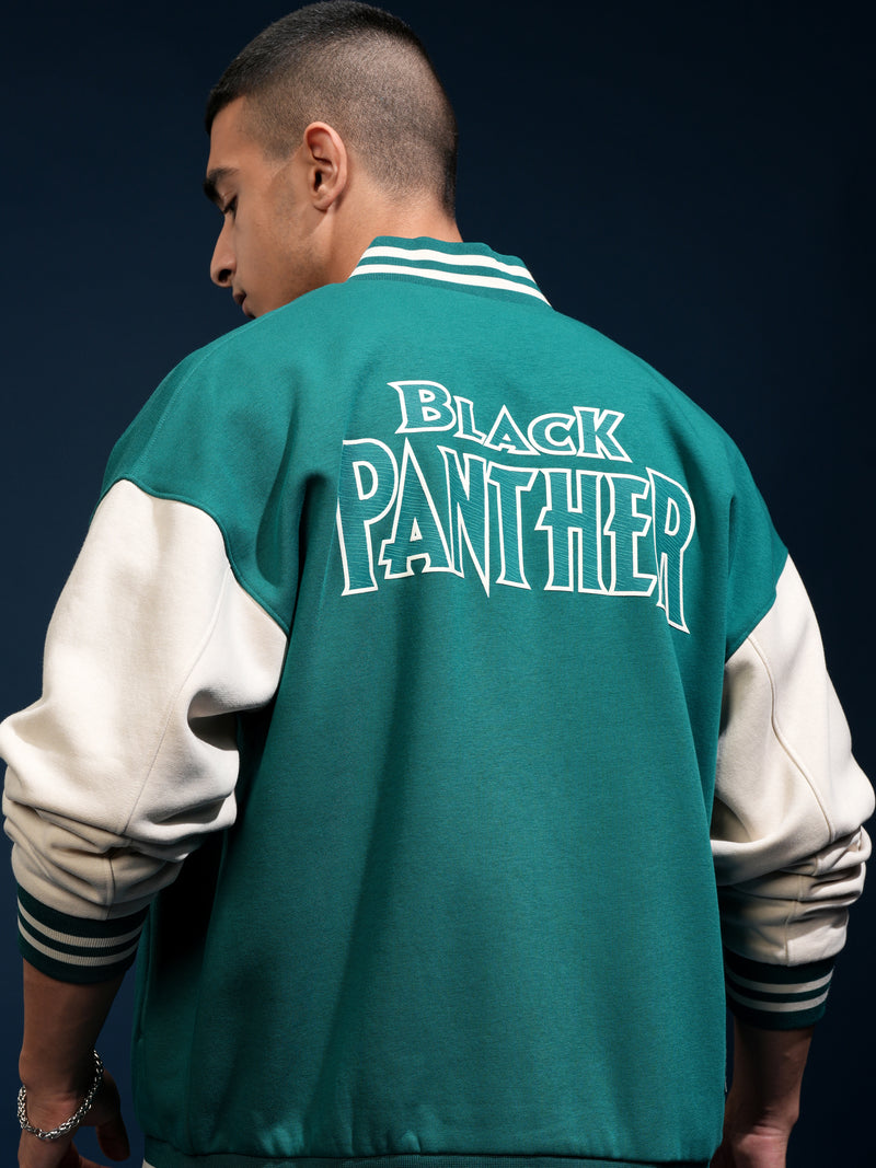 Marvel By Highlander Men Green Black Panther Printed Varsity Jacket - Green - Image 1