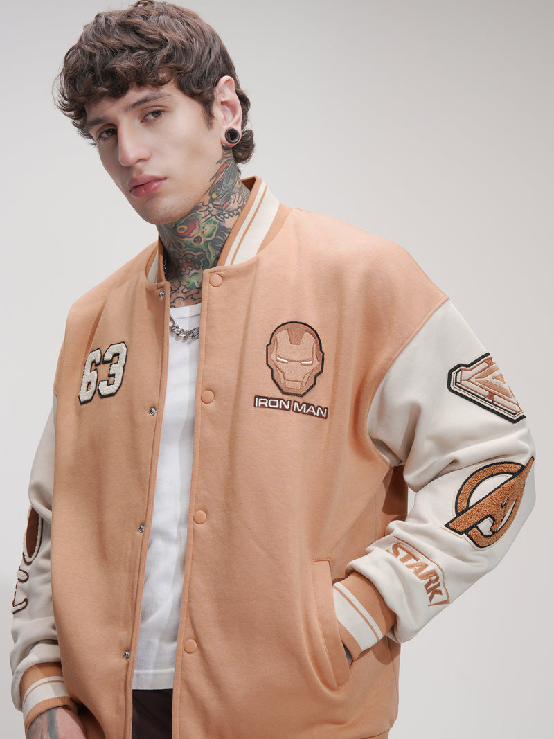 Marvel By Highlander Men Orange Iron Man Printed Varsity Jacket - Orange - Image 1