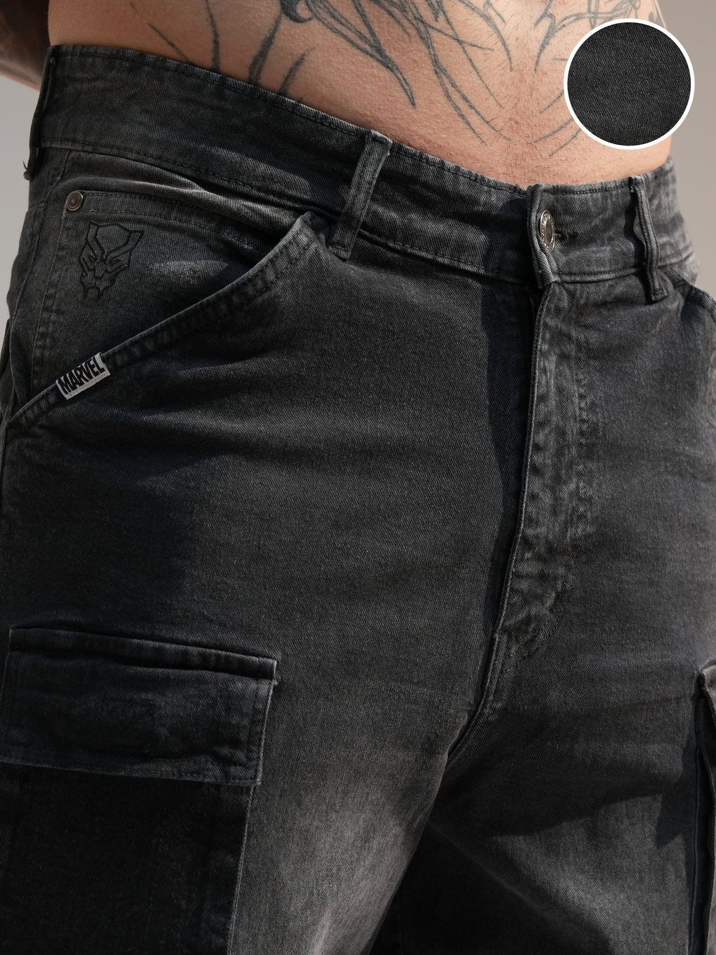 Marvel By Highlander Men Black Black Panther Baggy Stretchable Jeans - Black - Image 5