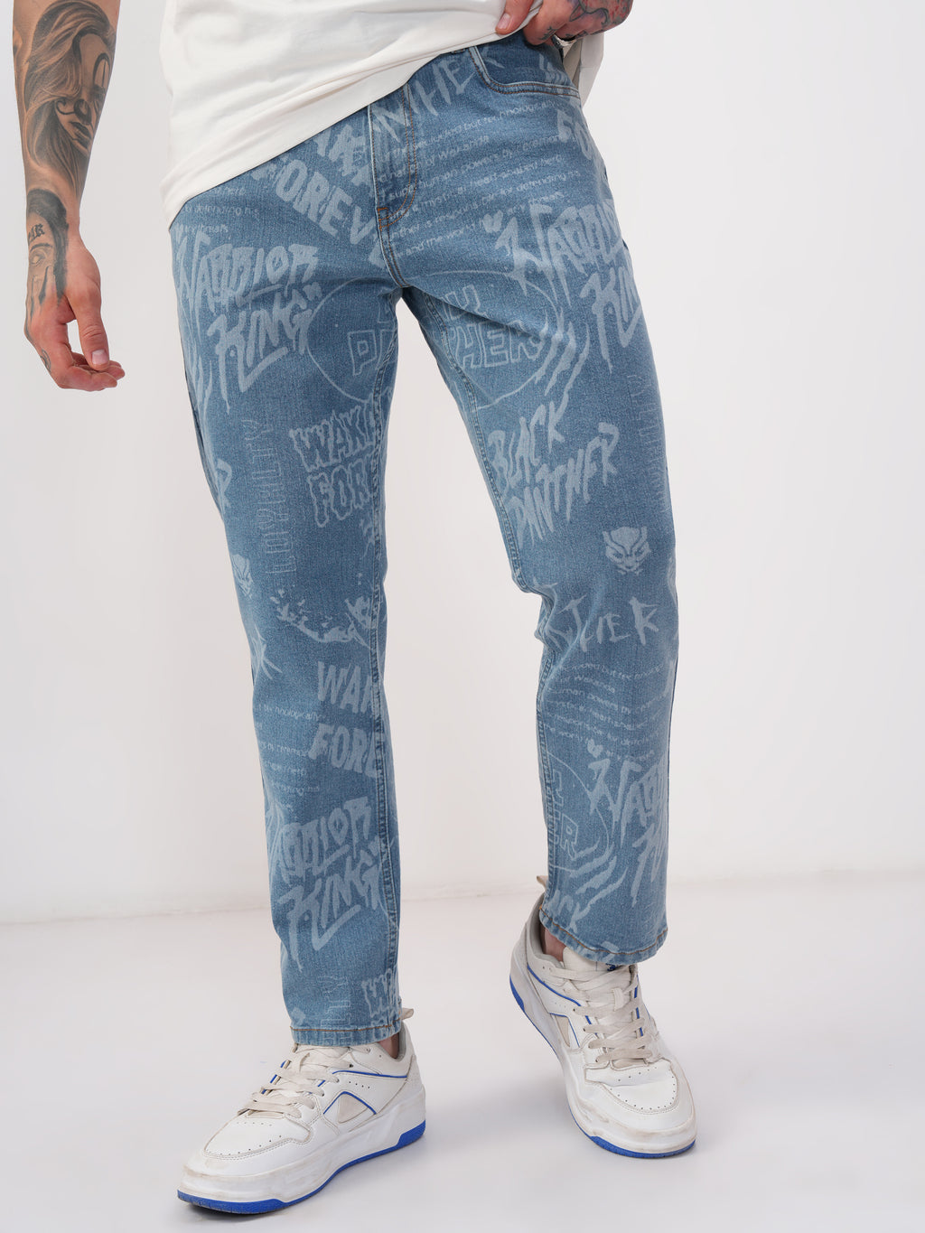 Marvel By Highlander Men Blue Black Panther Baggy Stretchable Jeans - Blue - Image 1