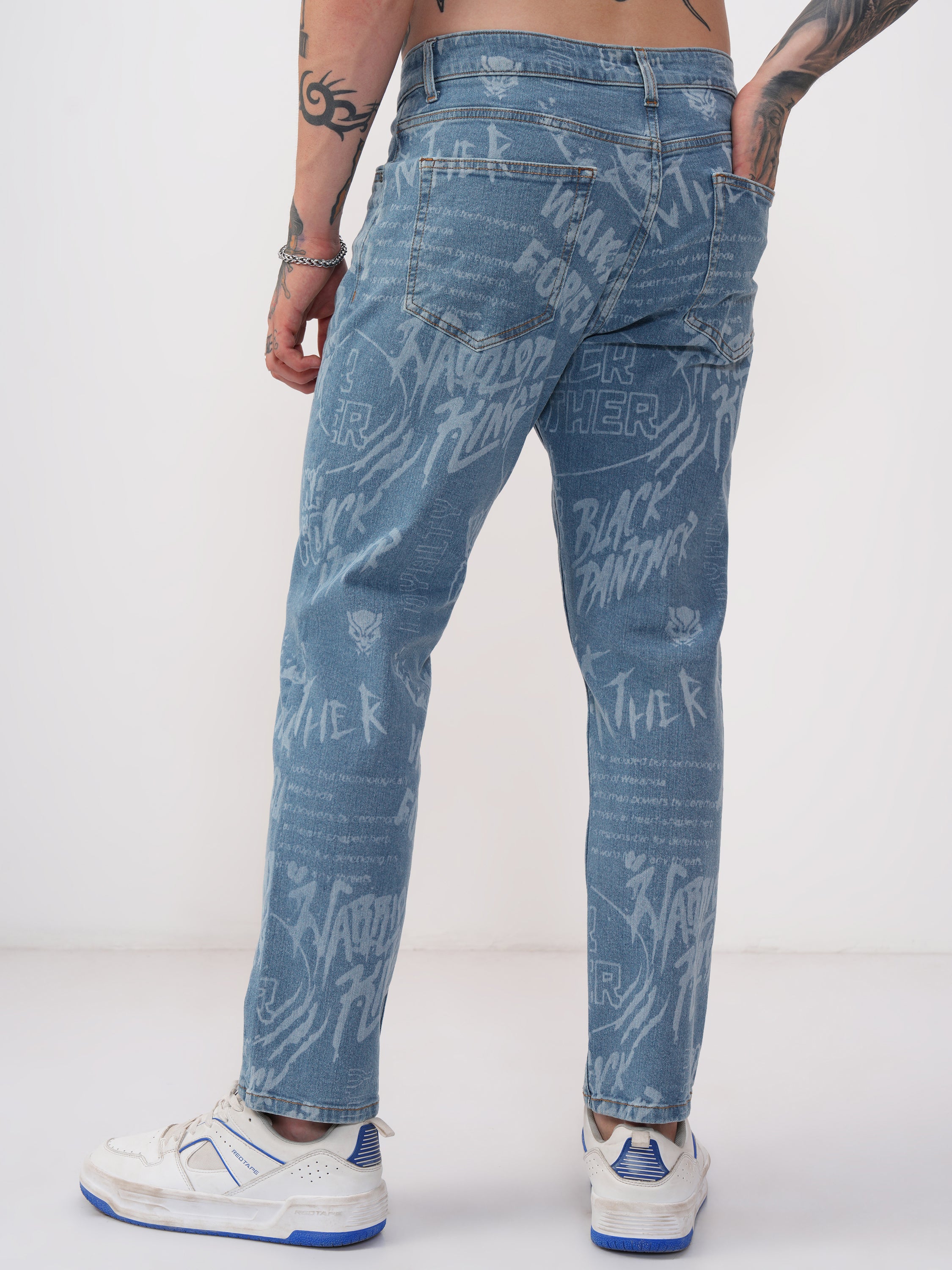 Marvel By Highlander Men Blue Black Panther Baggy Stretchable Jeans - Blue - Image 3