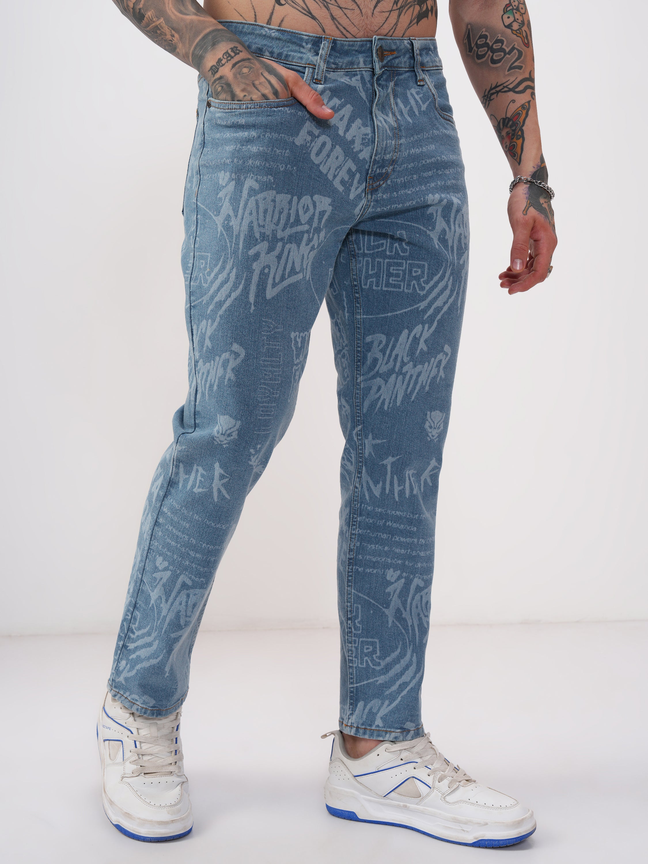 Marvel By Highlander Men Blue Black Panther Baggy Stretchable Jeans - Blue - Image 6