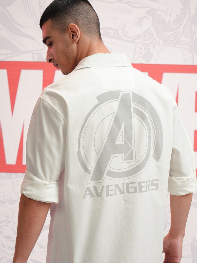 Marvel By Highlander Men White Avengers Printed Oversized Fit Casual Shirt - White - Image 1