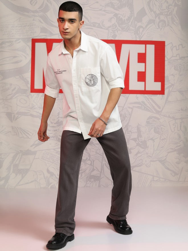 Marvel By Highlander Men White Spider-Man Printed Oversized Fit Casual Shirt - White - Image 2