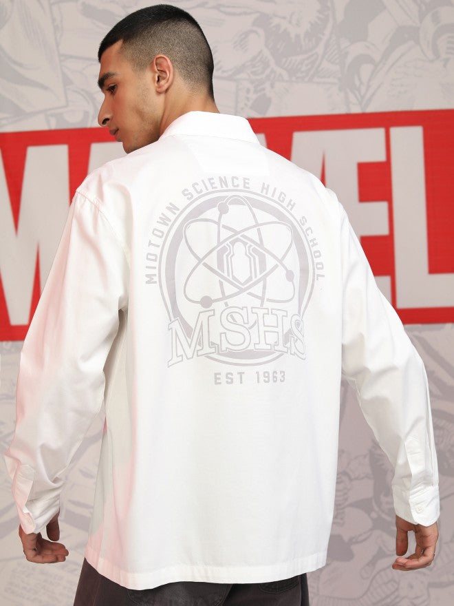Marvel By Highlander Men White Spider-Man Printed Oversized Fit Casual Shirt - White - Image 3