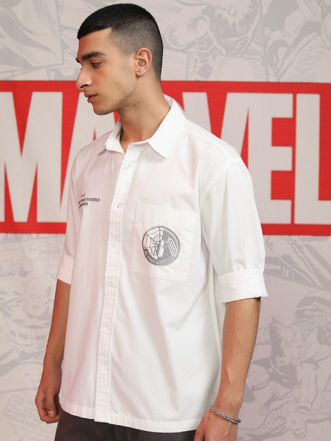 Marvel By Highlander Men White Spider-Man Printed Oversized Fit Casual Shirt - White - Image 4