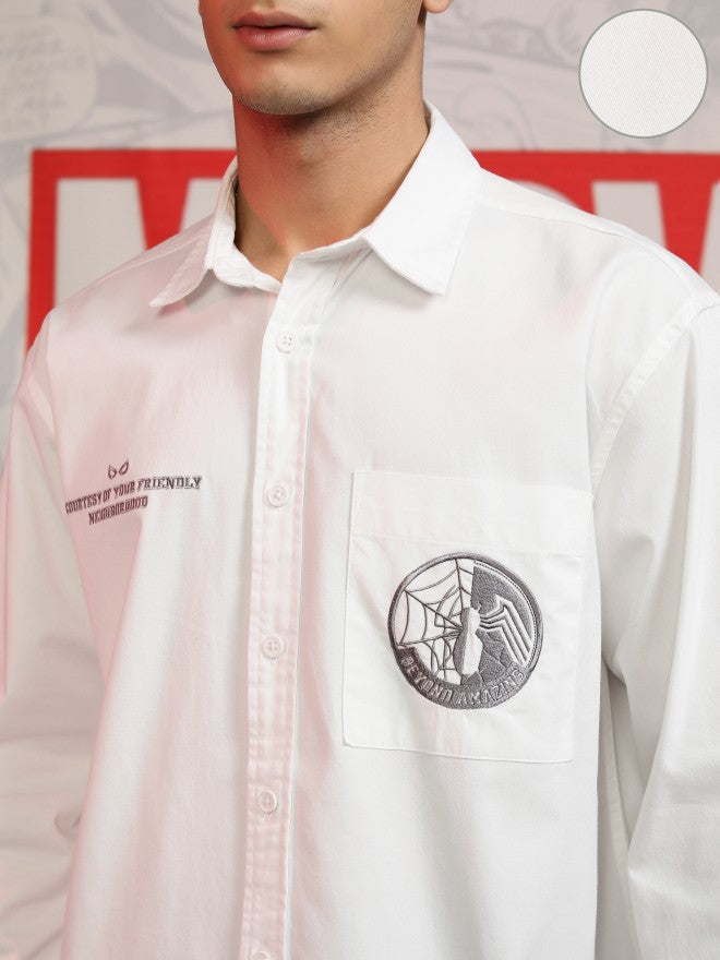 Marvel By Highlander Men White Spider-Man Printed Oversized Fit Casual Shirt - White - Image 5