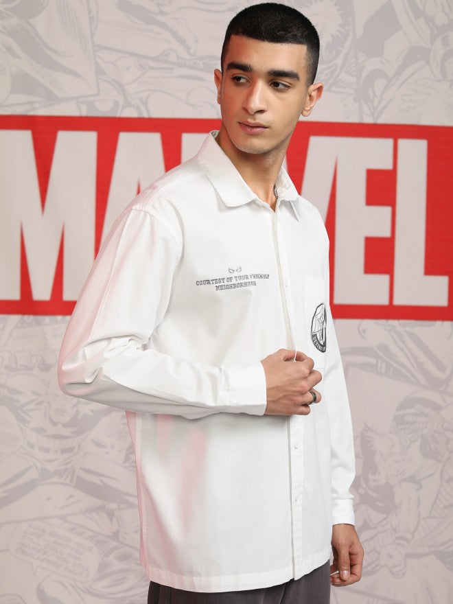 Marvel By Highlander Men White Spider-Man Printed Oversized Fit Casual Shirt - White - Image 6