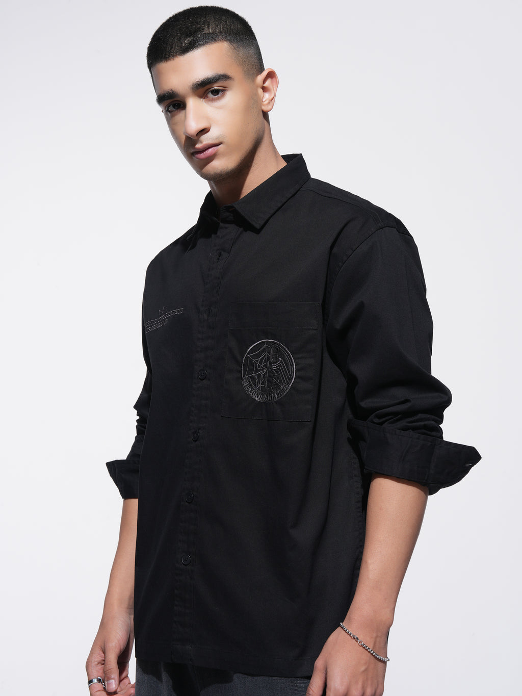 Marvel By Highlander Men Black Spider-Man Printed Oversized Fit Casual Shirt - Black - Image 4