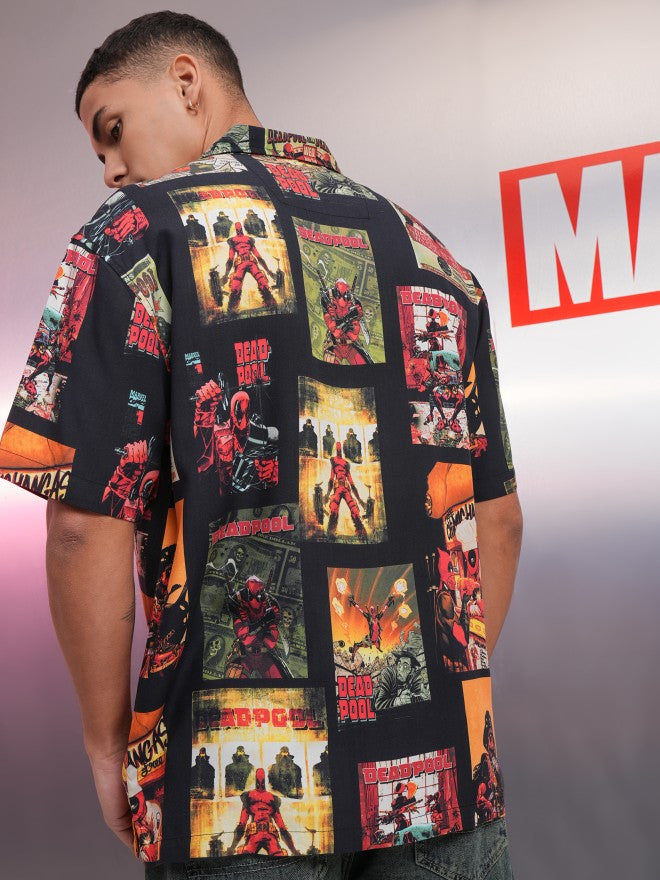 Marvel By Highlander Men Black Deadpool Printed Relaxed Fit Casual Shirt - Black - Image 1