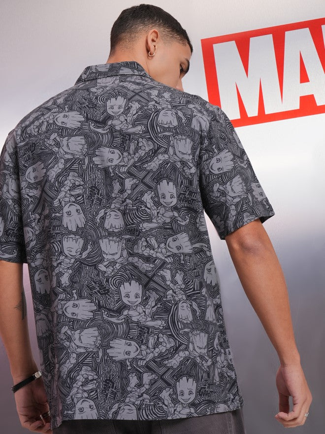 Marvel By Highlander Men Black Groot Printed Relaxed Fit Casual Shirt - Black - Image 1
