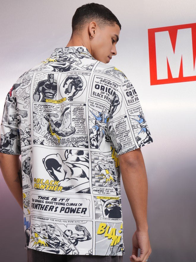 Marvel By Highlander Men White Black Panther Printed Relaxed Fit Casual Shirt - White - Image 1