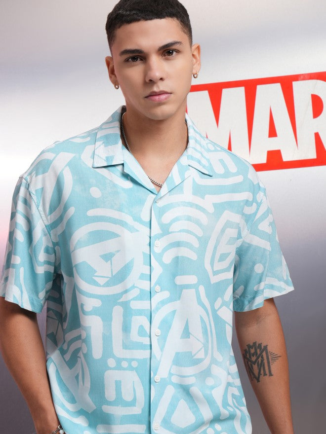 Marvel By Highlander Men Blue Avengers Printed Relaxed Fit Casual Shirt - Blue - Image 1