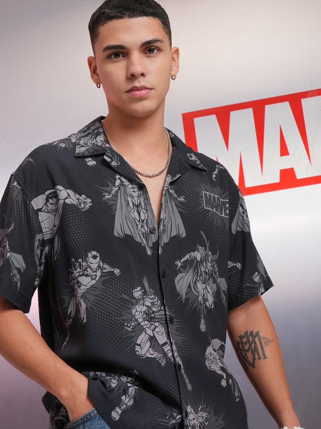 Marvel By Highlander Men Black Avengers Printed Relaxed Fit Casual Shirt - Black - Image 2