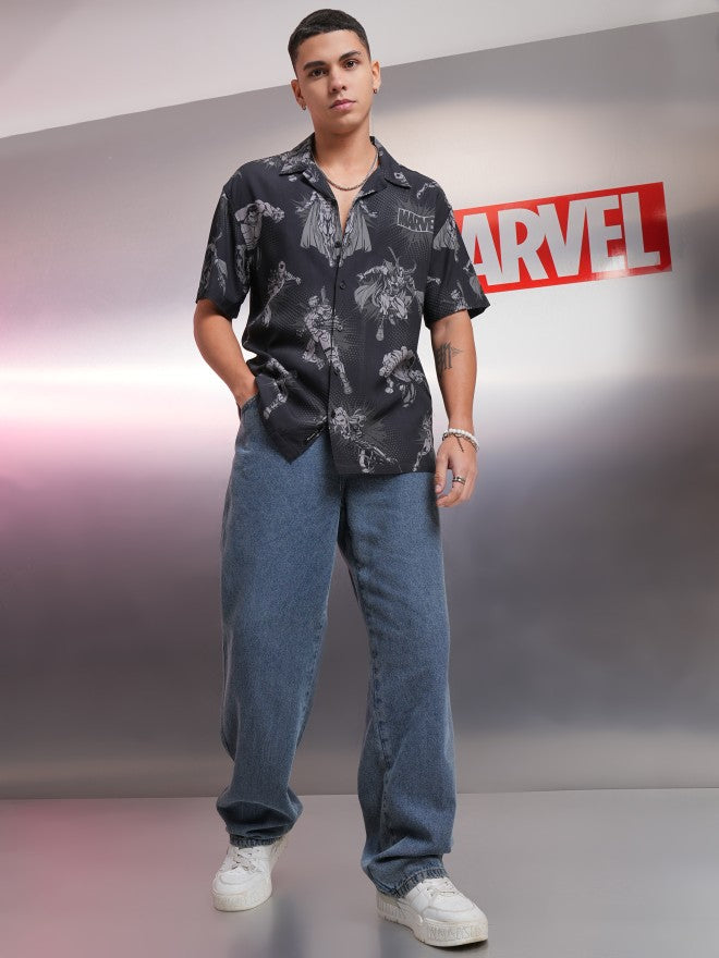 Marvel By Highlander Men Black Avengers Printed Relaxed Fit Casual Shirt - Black - Image 3