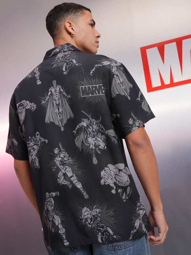 Marvel By Highlander Men Black Avengers Printed Relaxed Fit Casual Shirt - Black - Image 1