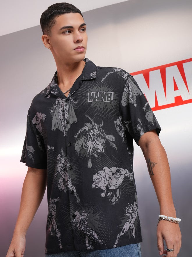 Marvel By Highlander Men Black Avengers Printed Relaxed Fit Casual Shirt - Black - Image 4