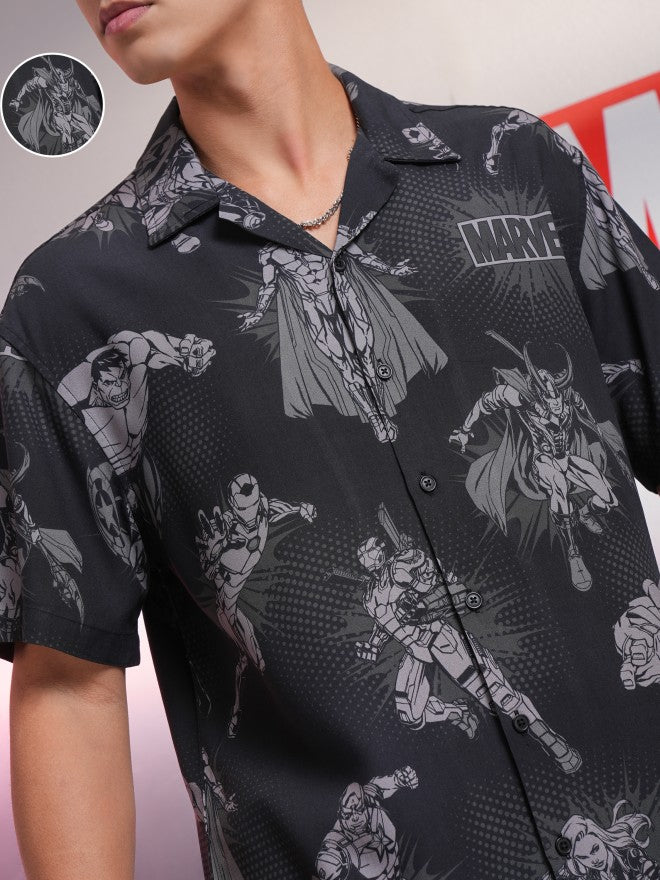 Marvel By Highlander Men Black Avengers Printed Relaxed Fit Casual Shirt - Black - Image 5