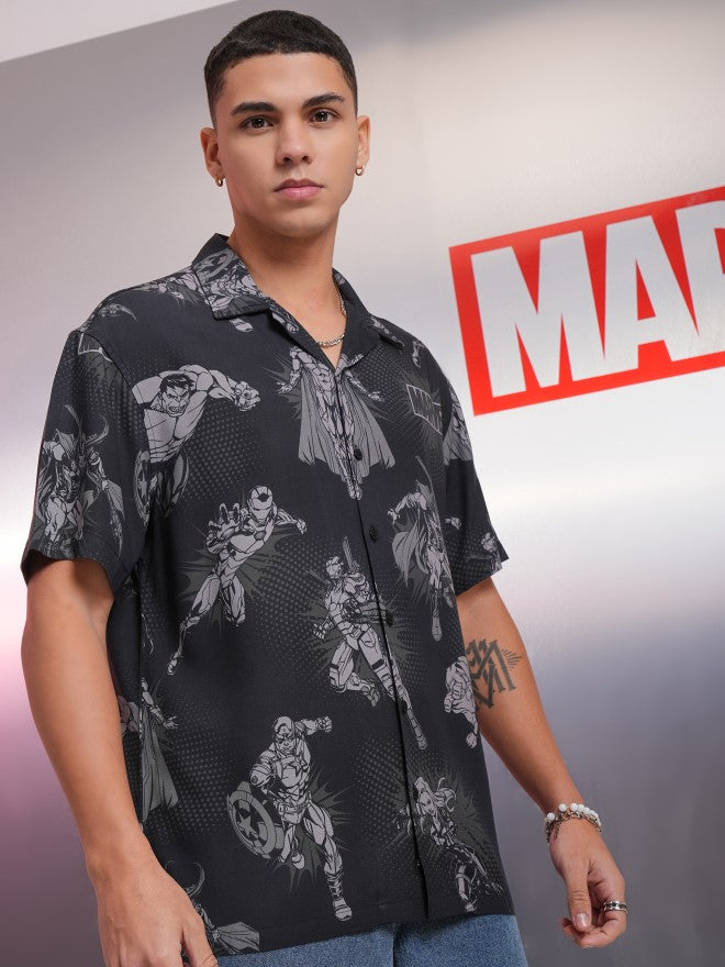 Marvel By Highlander Men Black Avengers Printed Relaxed Fit Casual Shirt - Black - Image 6
