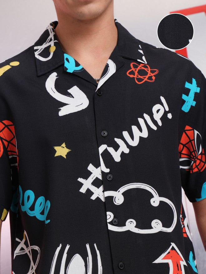 Marvel By Highlander Men Black Spider-Man Printed Relaxed Fit Casual Shirt - Black - Image 5