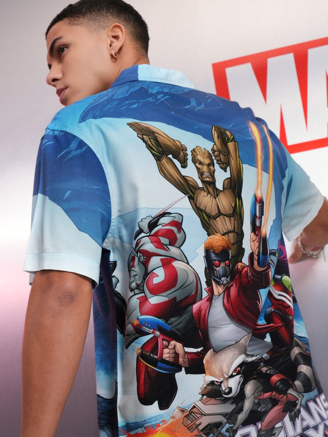 Marvel By Highlander Men Blue Guardians Of The Galaxy Printed Relaxed Fit Casual Shirt - Blue - Image 1