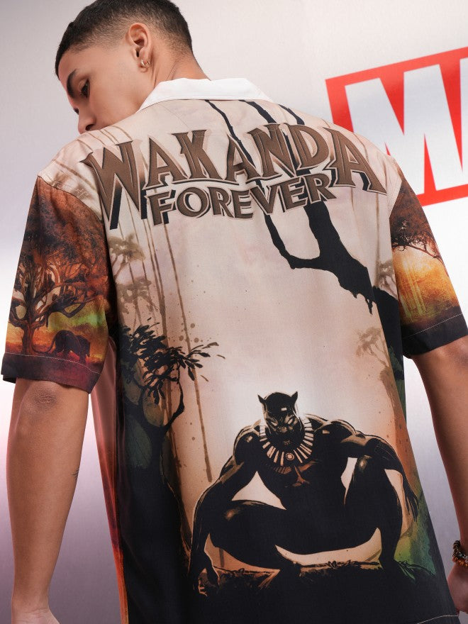 Marvel By Highlander Men Beige Black Panther Printed Relaxed Fit Casual Shirt - Beige - Image 1