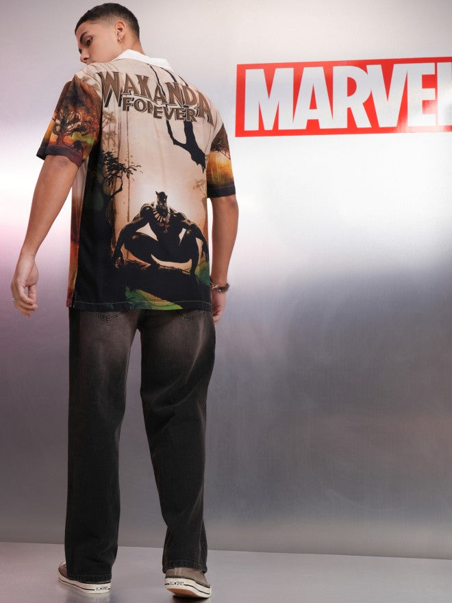 Marvel By Highlander Men Beige Black Panther Printed Relaxed Fit Casual Shirt - Beige - Image 2