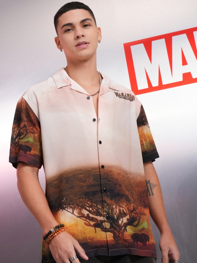 Marvel By Highlander Men Beige Black Panther Printed Relaxed Fit Casual Shirt - Beige - Image 3